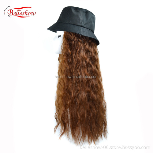 Hot sell wholesale Fisherman hat wig ins hot sell corn style hat fashion black girl curly cap Long curly corn hair